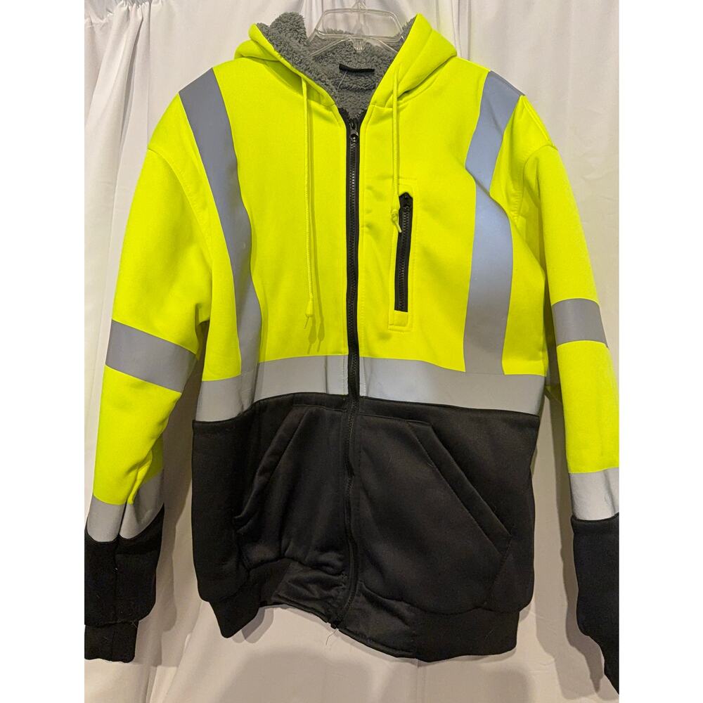 Full Zip Hooded Fleece Lined Heavy Duty Protective Jacket, Sz XL